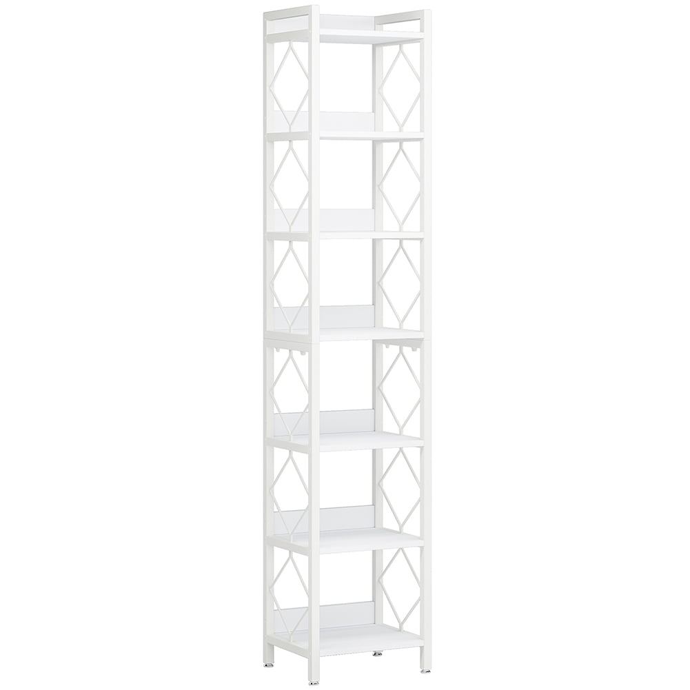 Yardi Yarda 7-Tier Corner Shelf, 78.7" Narrow Bookshelf Corner Bookcase, White Yardi Yarda 7-Tier Corner Shelf, 78.7" Narrow Bookshelf Corner Bookcase, White