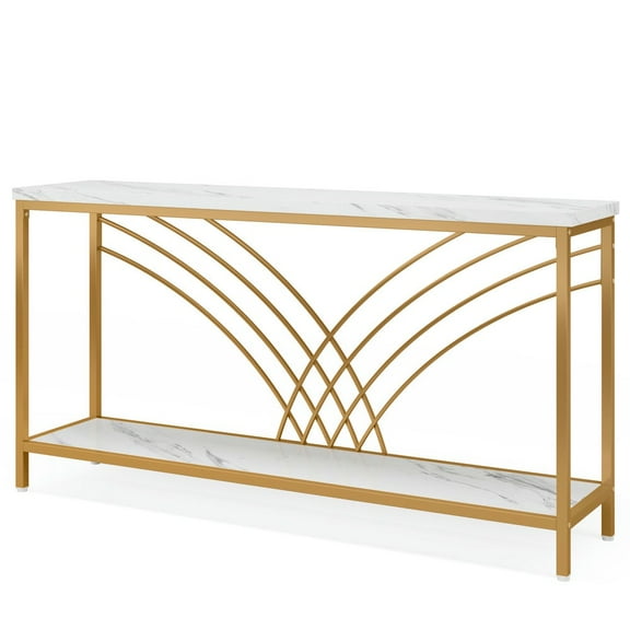 Yardi Yarda 70.9" Console Table, Faux Marble Entryway Table with 2 Tier Storage Shelf, White & Gold