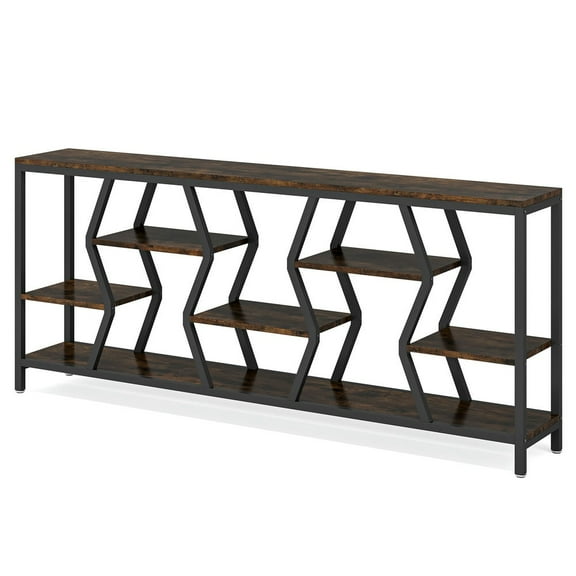 Yardi Yarda 70.9" Console Table Industrial Sofa Table with Storage Shelves, Brown & Black
