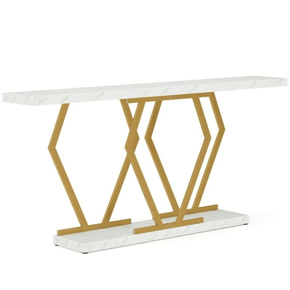 Yardi Yarda 70.9" Console Table, Modern Sofa Table with Faux Marble Tabletop, Faux Marble White & Gold