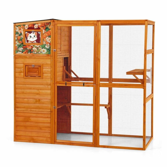 Yardi Yarda 70" H Large Cat Enclosure with 2 Resting Rooms and 2 Platforms, 4-Tier Window Design Cat Catio with Weatherproof Roof for Outdoor, Orange