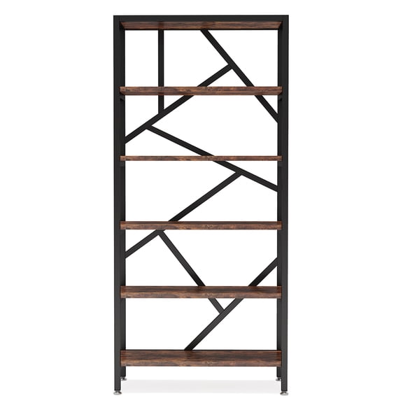 Yardi Yarda 71" Bookshelf, Industrial Etagere Bookcase 6 Shelf Display Rack, Brown
