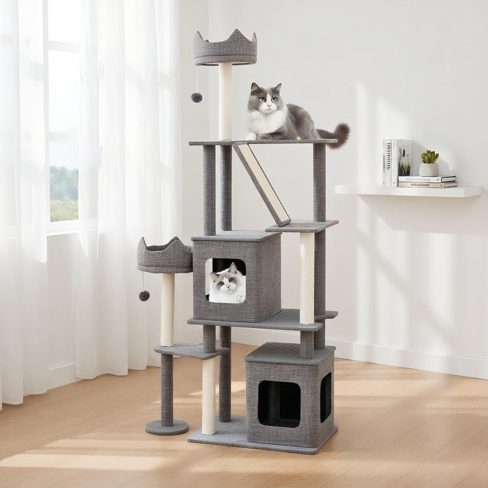 Yardi Yarda 71" Tall Cat Tree Multi-Level Large Tower w/Scratching Posts, Corner Cat Tree, Cat Climbing Tower, Cat Towers for Indoor Cats-Gray