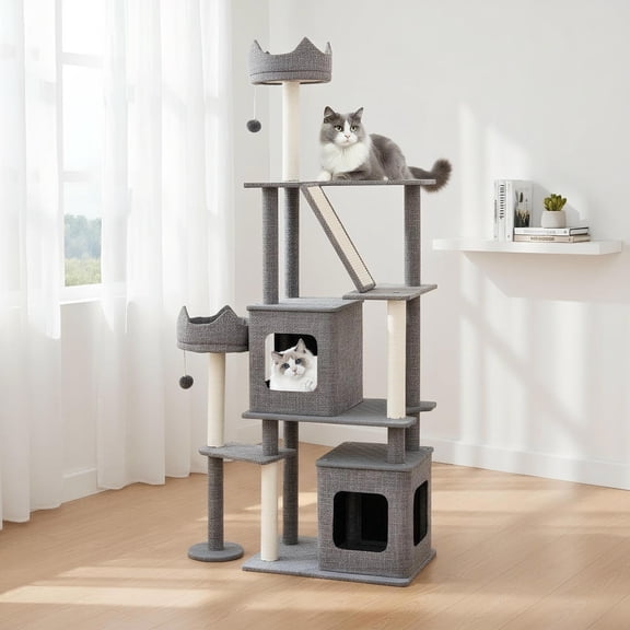 Yardi Yarda 71" Tall Cat Tree Multi-Level Large Tower w/Scratching Posts, Corner Cat Tree, Cat Climbing Tower, Cat Towers for Indoor Cats-Gray
