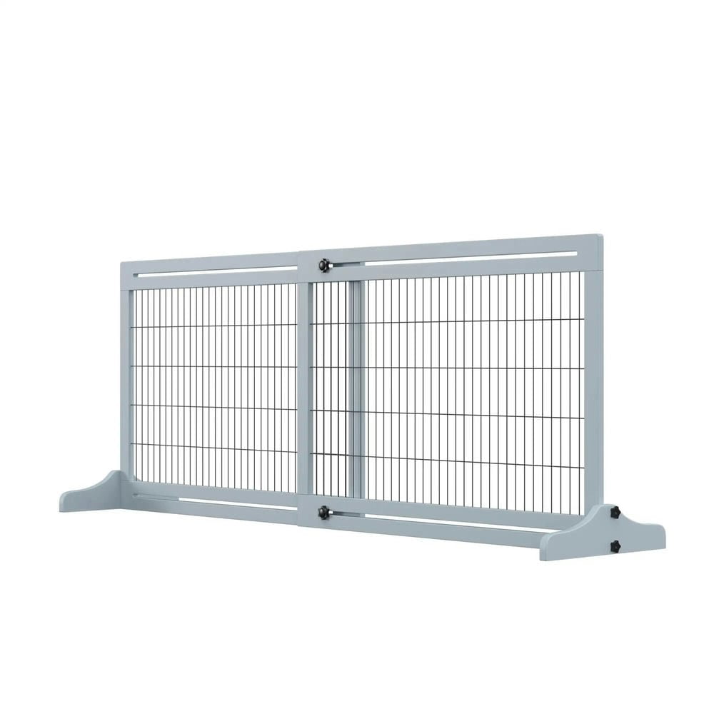 Yardi Yarda 72" W x 27.25" H Extra Wide Freestanding Pet Gate with Adjustable Length Dog, Cat, Barrier for House, Doorway, Hallway, Gray