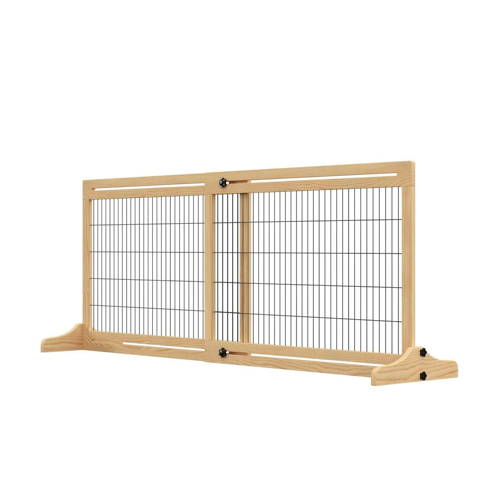 Yardi Yarda 72" W x 27" H Extra Wide Freestanding Pet Gate with Adjustable Length Dog, Cat, Barrier for House, Doorway, Hallway, Natural
