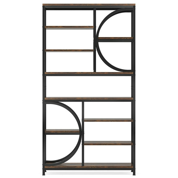 Yardi Yarda 77" Bookshelf, Industrial 8-Tier Etagere Bookcase Open Display Shelves, Rustic Brown