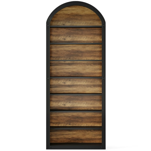Yardi Yarda 78.7" Bookshelf, Wooden Arched Bookcase Display Shelving Unit, Black