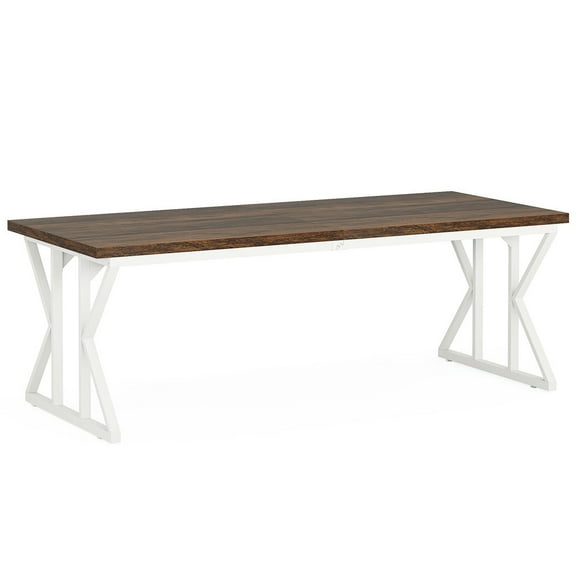 Yardi Yarda 78.7" Executive Desk, Large Computer Desk Two Person Desk for Indoor, Desk for Indoor, Brown+White