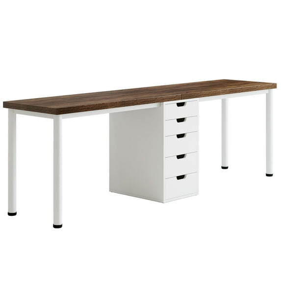 Yardi Yarda 78.7" Two Person Desk, Long Computer Desk with 5 Drawers, Desk for Indoor, Rusic Brown+White