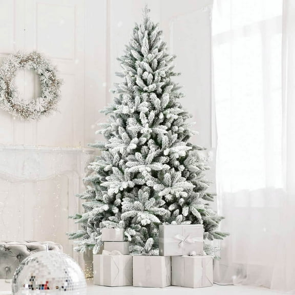 Yardi Yarda 7FT Flocked Christmas Tree with 1514 Tips, Hinged Design PE+PVC Mixed Material Christmas Tree with Metal Base, White