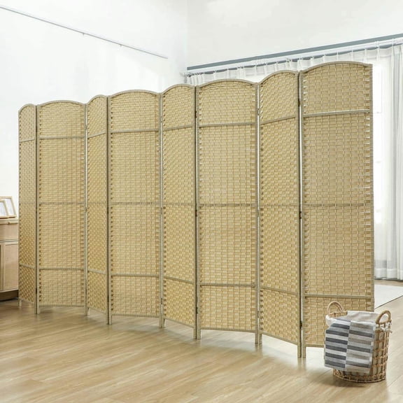 Yardi Yarda 8 Panel 5.6 FT Tall Privacy Screen, Folding Room Divider Screen, Freestanding Room Partition for Indoor, Beige