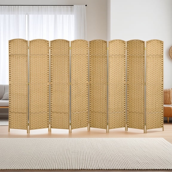 Yardi Yarda 8 Panel Folding Room Divider Screen, 5.6 ' Tall Privacy Screen Freestanding Room Partition for Indoor, Natural