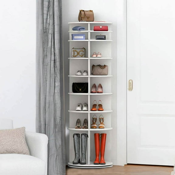 Yardi Yarda 8 Tier 360 Rotating Shoe Rack Tower, Spinning Shoe Display, Shoe Organizer, Shoe Rack Storage, Vertical Handbag Rotate Shoes Closet Organization for Indoor, White