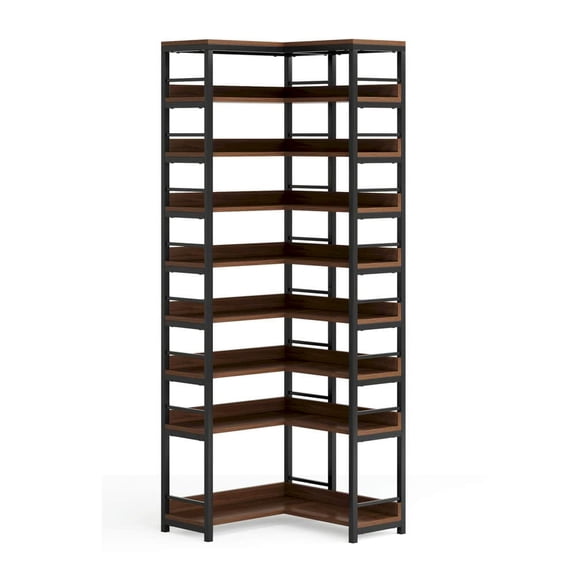 Yardi Yarda 9-Tier Corner Shoe Rack, Freestanding Shoe Storage Shelf, L-Shaped Shelf, Black & Brown