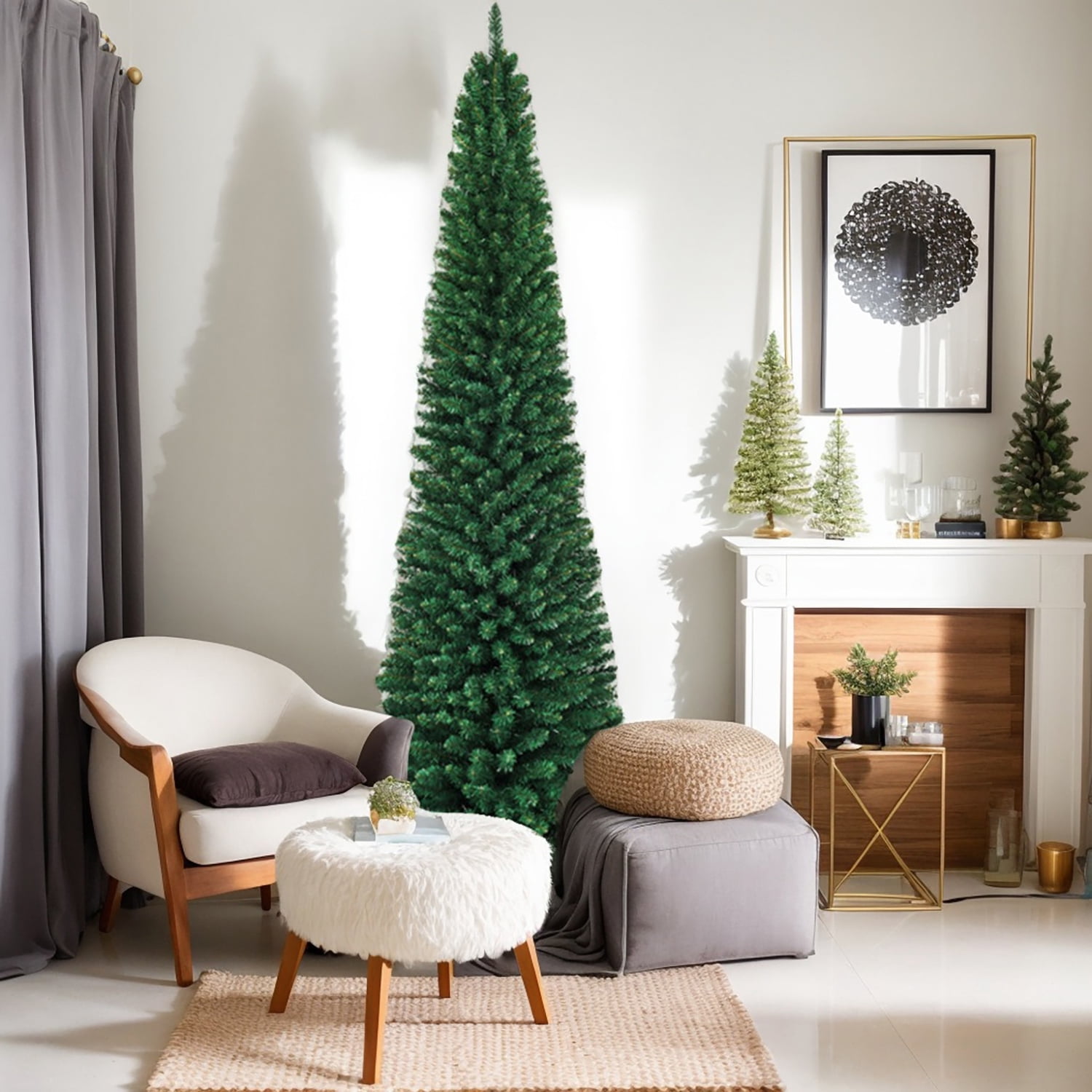 Yardi Yarda 9FT Slim Pencil Christmas Tree with 1500 Realistic PVC ...