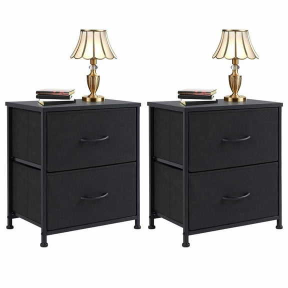 Yardi Yarda Bedside Tables Set of 2, Drawers Dresser Chest of Drawers, End Table with Metal Frame and Wood Top, Nightstand for Indoor as Living Room, Bedroom, Black