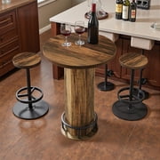 Yardi Yarda Bistro Set with 2 Barstools, Pub Cocktail Table, Bar Table with Chairs for Indoor, Brown