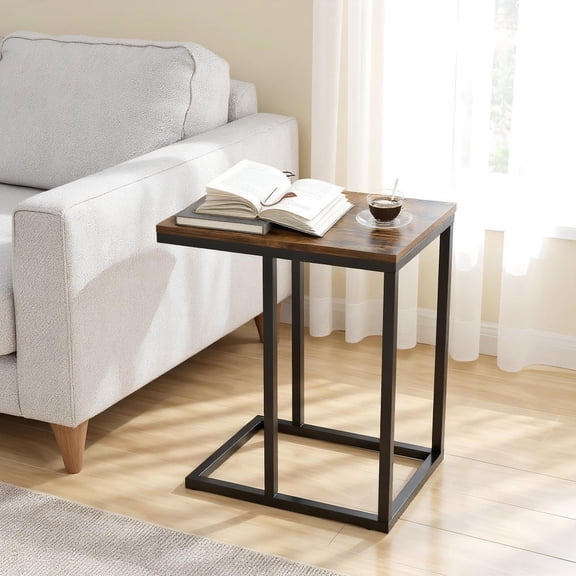 Yardi Yarda C-shaped Side Table with Heavy-duty Metal Frame, Rustic Brown
