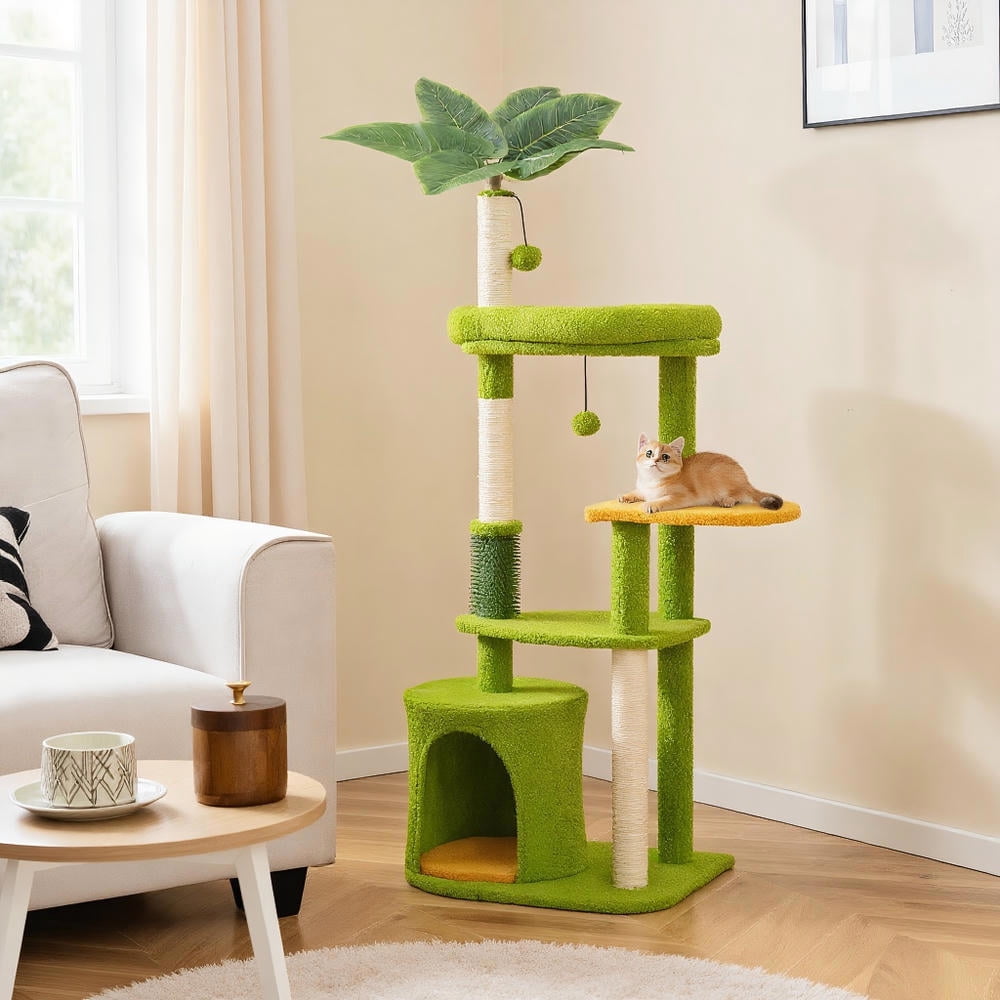 Yardi Yarda Cute Cat Tree for Adult Cats Multi-level Tower, Corner Cat Tree, Cat Climbing Tower, Cat Towers for Indoor Cats-Green