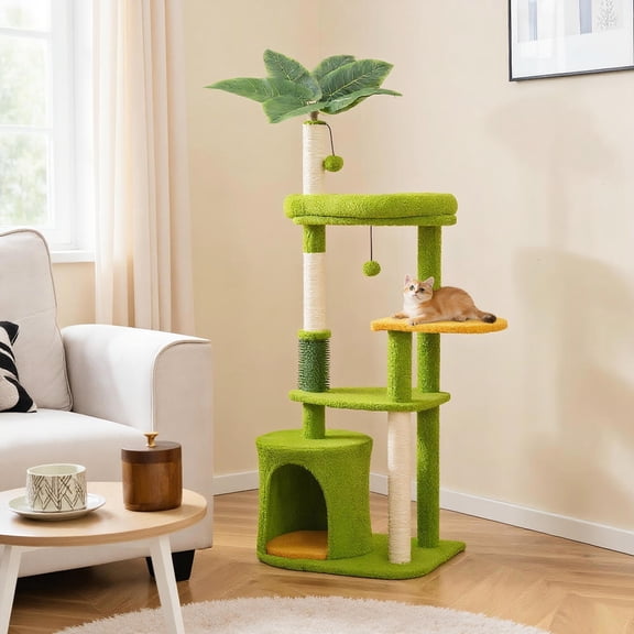 Yardi Yarda Cute Cat Tree for Adult Cats Multi-level Tower, Corner Cat Tree, Cat Climbing Tower, Cat Towers for Indoor Cats-Green