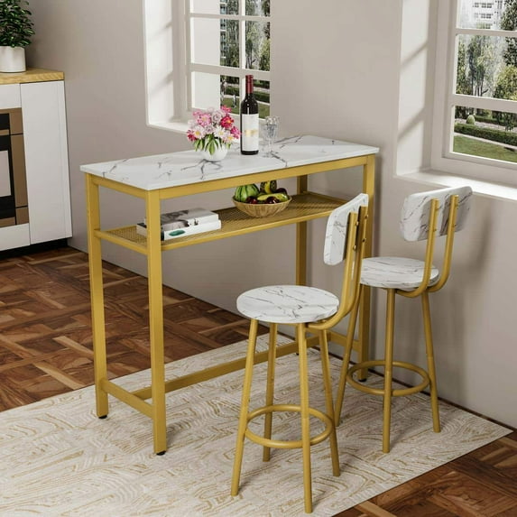 Yardi Yarda Dining Table Set with 2 Stools, 3-Piece Counter Height, Small Apartment Breakfast Table, White