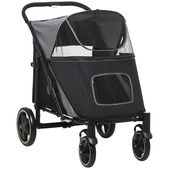 Yardi Yarda Dog Stroller for Large Medium Small Dogs up to 66 Lbs. 23.5" in Body Length, One-Click Foldable Pet Cat Stroller with Storage, Shock Absorption Wheels, Gray