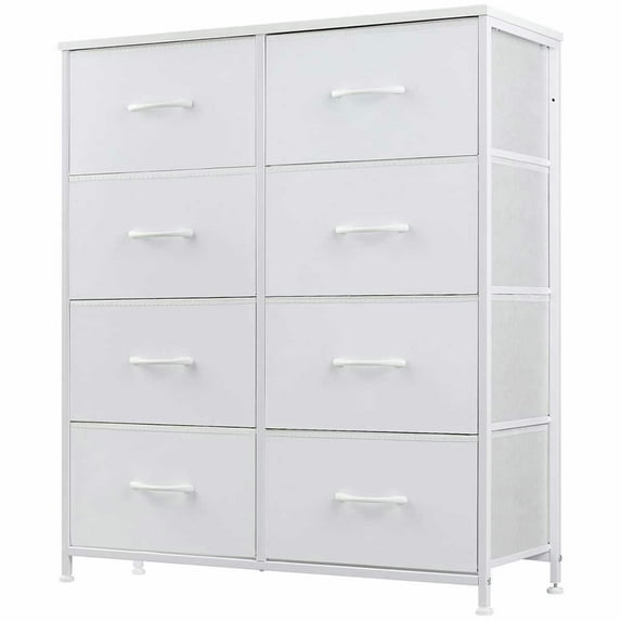 Yardi Yarda Eight-Drawer Cabinet, Tall Dresser Fabric Storage Tower, Wooden Top for Indoor as Living Room, Bedroom, White