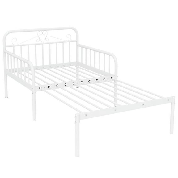 Yardi Yarda Extendable Metal Daybed to Twin Size Bed with Guardrails and Armrests, Trundle Bed Frame for Indoor, White
