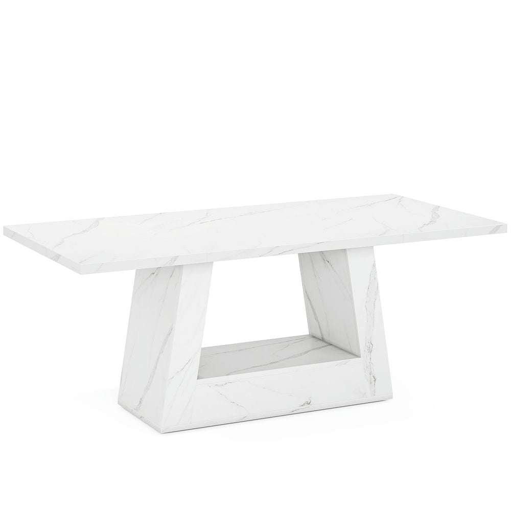 Yardi Yarda Faux Marble Dining Table, 63" Kitchen Table for 4 to 6 People, Dining Table for Indoor, White