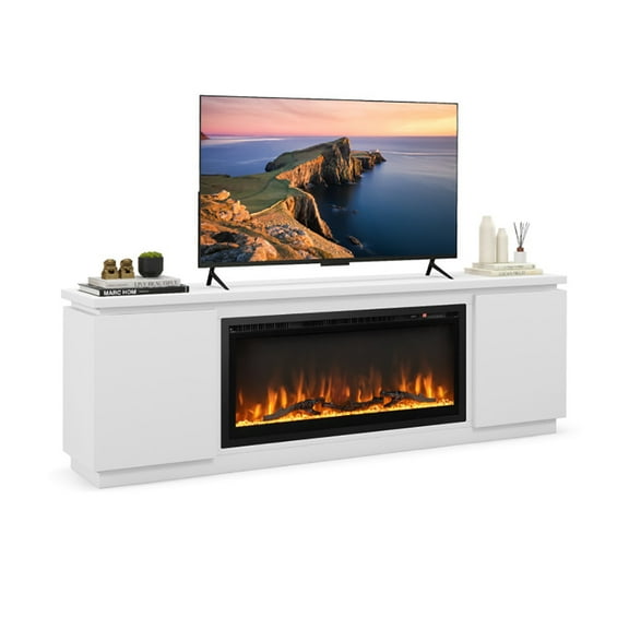Yardi Yarda Fireplace TV Stand for TVs up to 80 Inch with 3 Adjustable Shelves, White