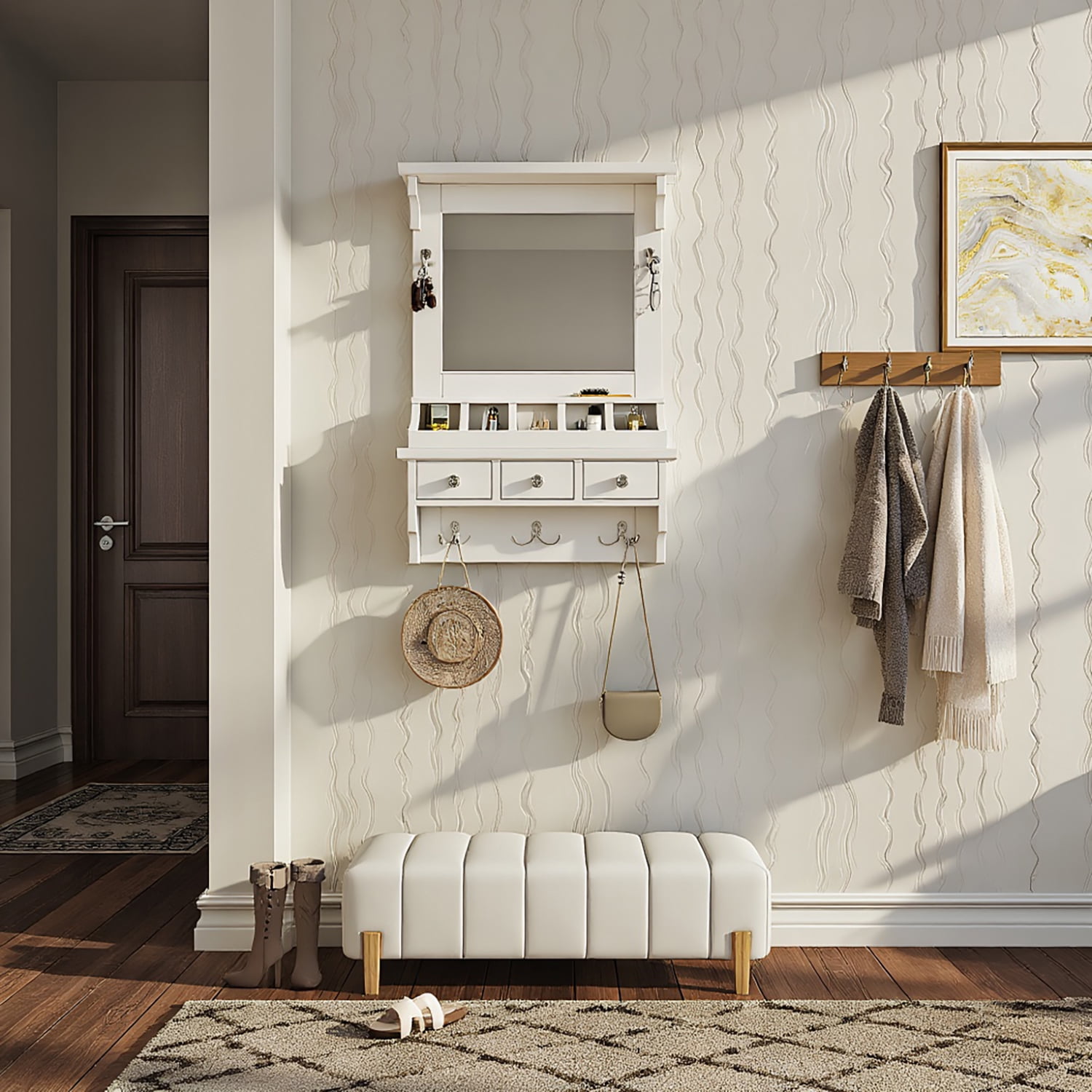 Industrial Apartment Renovation With Space Saving Decorative Storage Reference: Yardi Yarda Floating Makeup Vanity With Pockets Hooks Wall Mounted
