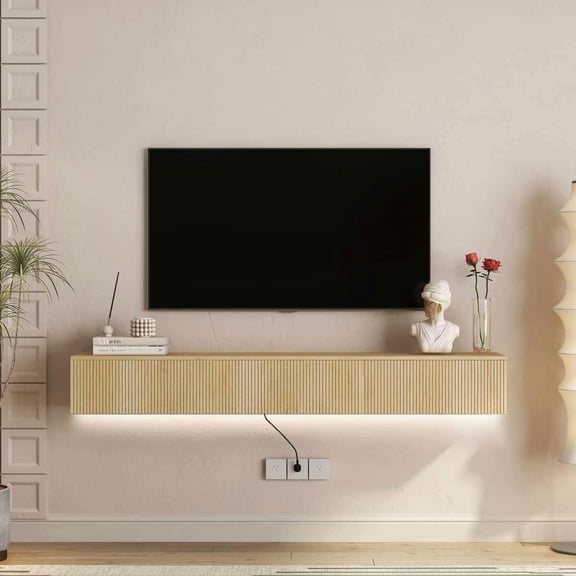 Yardi Yarda Floating TV Stand Wall Mounted with 16 Color LEDs, 69" Modern TV Stand, Floating TV Cabinet Entertainment Center, Brown