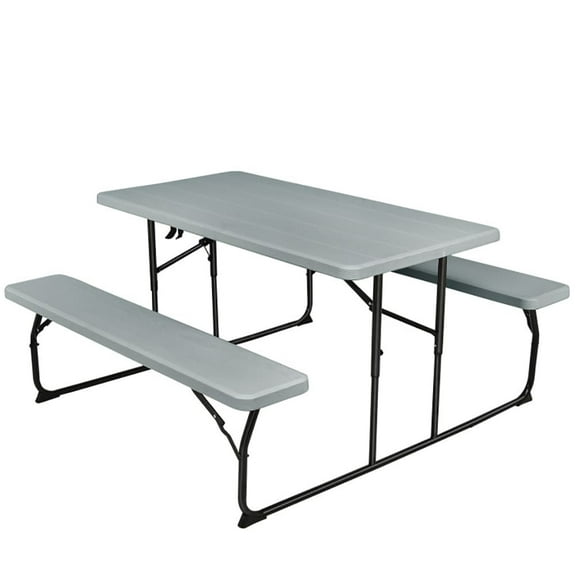 Yardi Yarda Folding Picnic Table Bench Set with Wood-like Texture, Versatile Table Bench Set, Gray