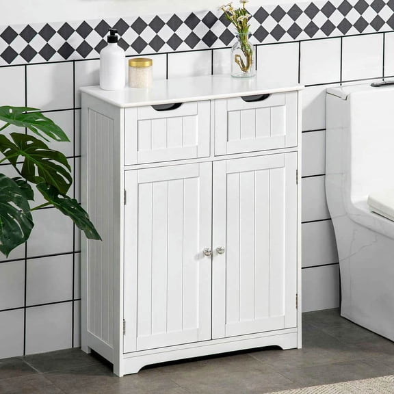 Yardi Yarda Freestanding Bathroom Storage Cabinet, Floor Cabinet with 2 Drawers and Adjustable Shelf, Storage Cabinet for Indoor, White