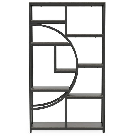 Yardi Yarda Freestanding Bookshelf, 68.9" Etagere Bookcase with 9 Open Shelves, Rustic Gray & Black
