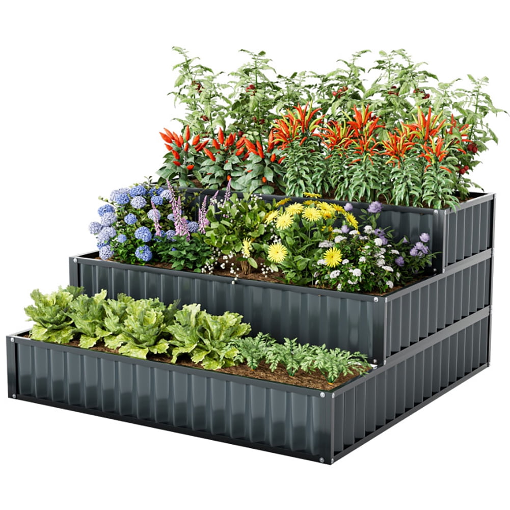 Yardi Yarda Heavy-Duty Metal Outdoor 3-Tier Raised Garden Bed Planter Box-Black Yardi Yarda Heavy-Duty Metal Outdoor 3-Tier Raised Garden Bed Planter Box-Black