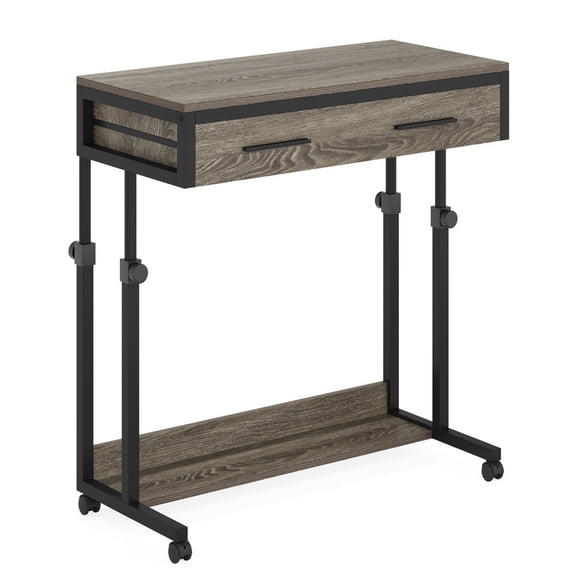 Yardi Yarda Height Adjustable Desk, Mobile Side Table Portable Desk with Drawers, Desk for Indoor, Gray