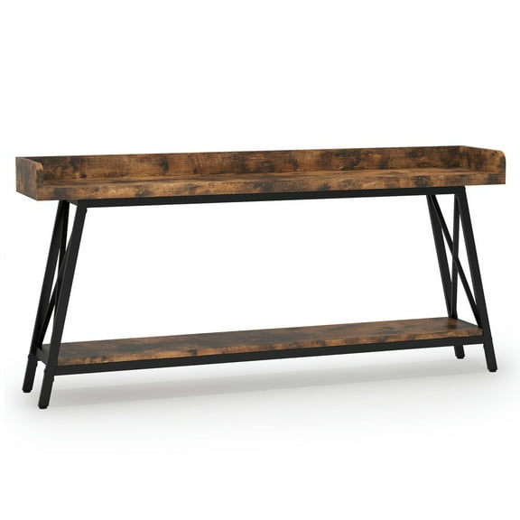 Yardi Yarda Industrial Console Table, 2-Tier Narrow Sofa Table Behind Couch, Brown