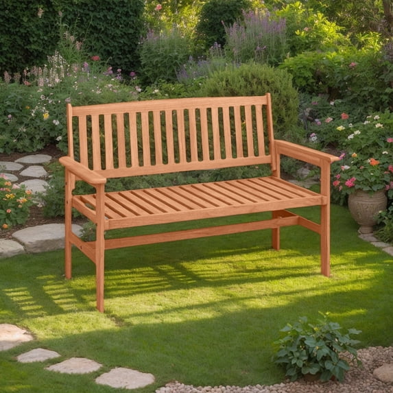 Yardi Yarda Loveseat with Slatted Backrest and Comfortable Armrests, 2-Person Patio Loveseat for Outdoor as Yard, Brown