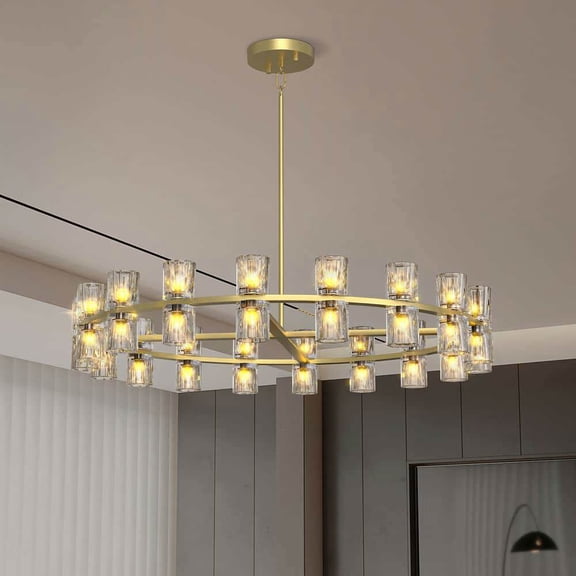 Yardi Yarda Modern 36" Gold Round Chandelier Light Fixture, K9 Crystal Chandeliers Includes 36XG4 Bulbs, Chandeliers Over Table, Chandelier for Indoor, Golden