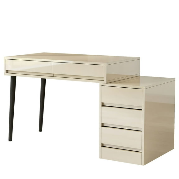 Yardi Yarda Modern Computer Desk Home Office Desk with 5 Storage Drawers, Desk for Indoor, Beige