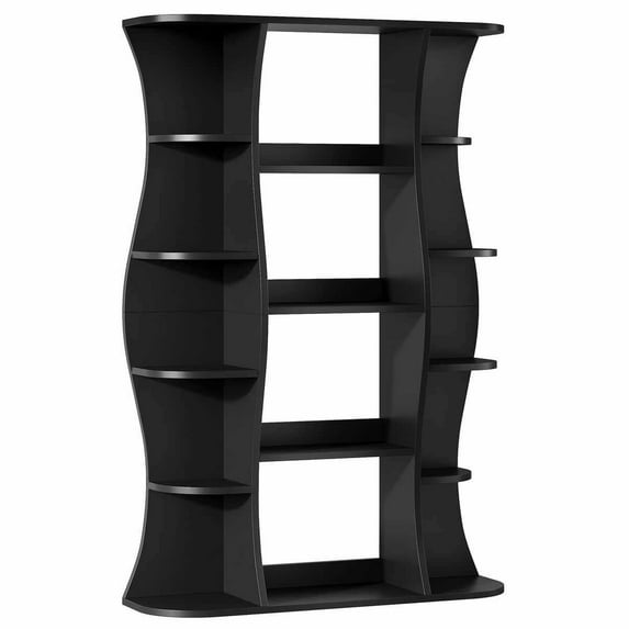 Yardi Yarda Modern Curved-Shape Black Bookshelf, Decorative Display Storage Unit, Storage Rack for Indoor as Warehouse, Black