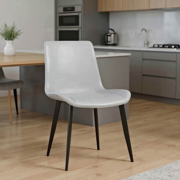 Yardi Yarda Modern Dining Chair Set of 4 Pieces with Floral Grey PU Leather Seats and Black Carbon Steel Legs, 4 Floral Grey Chairs for Indoor, Gray