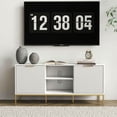 thumbnail image 1 of Yardi Yarda Modern TV Stand with Wave-Design Doors, Stylish and Functional TV Stand with Open Shelf & Adjustable Shelf for Indoor, White+Gold, 1 of 15