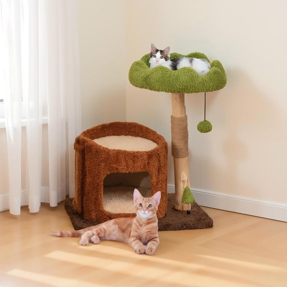 Yardi Yarda Multifunctional Cat Tree Tower w/Scratching Posts & Top Perch, Corner Cat Tree, Cat Climbing Tower, Cat Towers for Indoor Cats-Brown