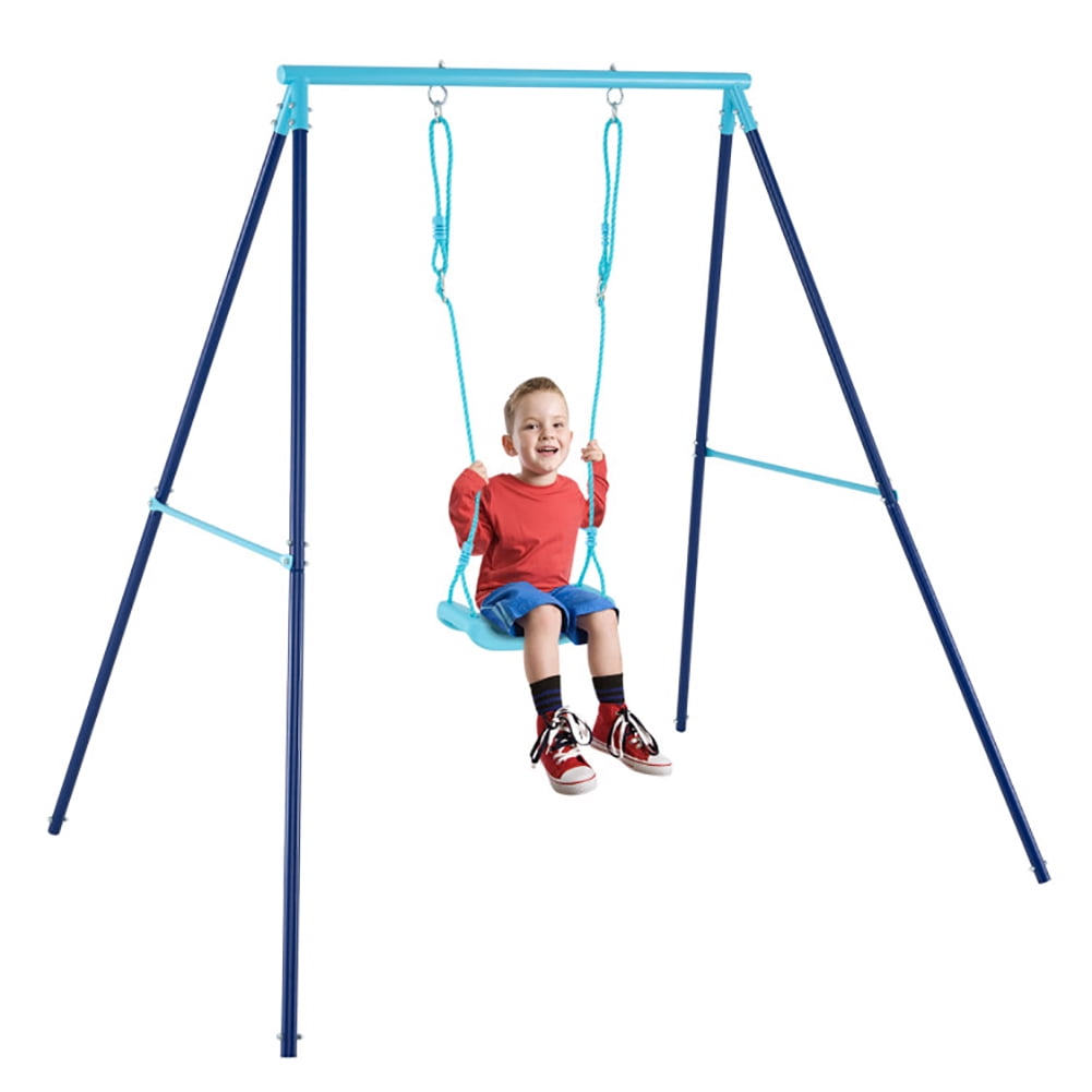 Yardi Yarda Outdoor Heavy Duty Metal Toddler Swing Set with Stand, Blue