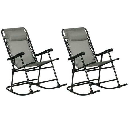 Yardi Yarda Outdoor Rocking Chair Set of 2, Patio Folding Lawn Rocker Set with Headrests, Gray