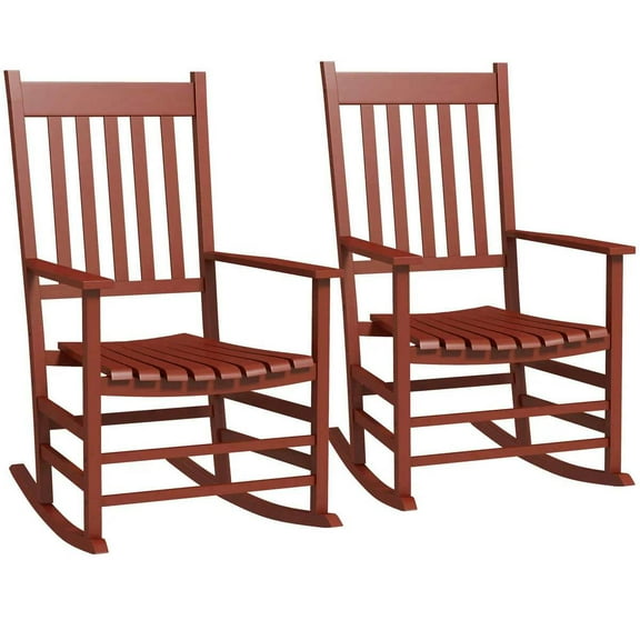 Yardi Yarda Outdoor Rocking Chair Set of 2, Patio Rocking Chair with Smooth Curves Supports Up to 350lbs, High Density Wooden Rockers, Wine Red