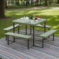 thumbnail image 1 of Yardi Yarda Outdoor Square Picnic Table Bench Set for 4-8 People, Table Bench Set with Umbrella Hole for Outdoor as Yard, Green, 1 of 12